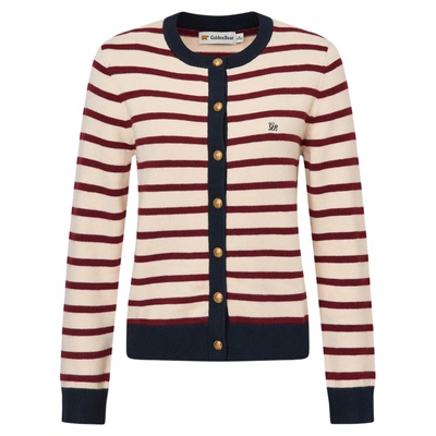 含绵羊毛条纹撞色开衫长袖针织衫