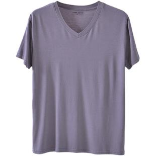 男士莫代尔圆领薄款短袖宽松休闲纯色V领t恤家居服半袖睡衣上装