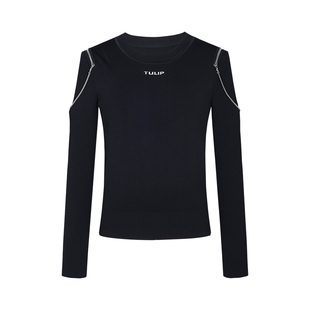 郁香菲圆领针织衫女气质通勤春季时尚字母链条长袖修身套头上衣