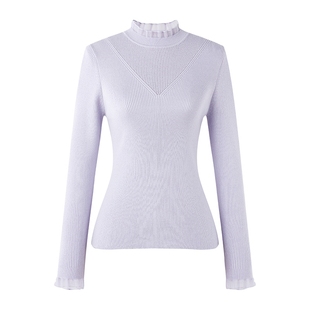 秋水伊人半高领长袖毛针织衫 2026春季新款女装优雅拼接打底上衣