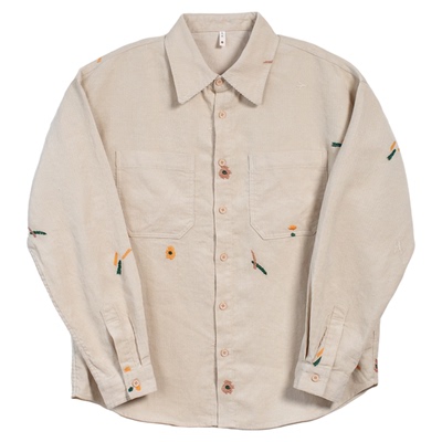 几立方领灯芯绒刺绣长袖衬衫