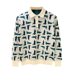 秋冬新款潮流男装休闲男式翻领毛衣轻奢鳄鱼提花修身长袖polo衫男