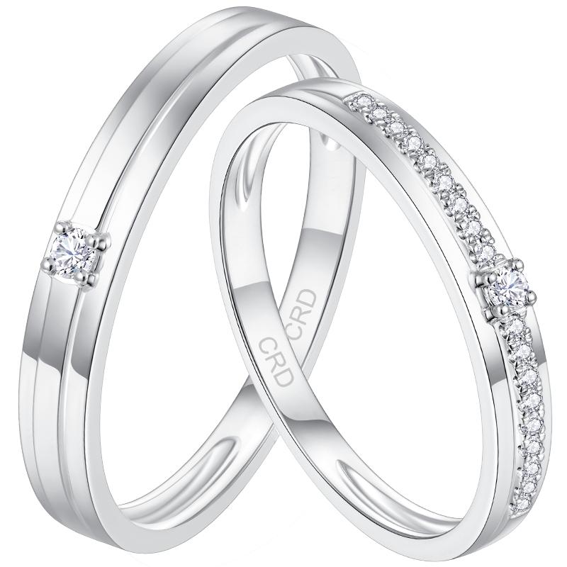 CRD克徕帝钻石情侣款对戒婚戒男女结婚订婚18k金钻戒铂金戒指一对