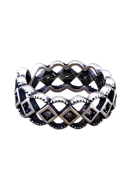 复古镂空菱形休闲风纯银开口尾戒