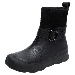 牛皮新款平底弹力袜马丁靴女款舒适真皮2026春秋女士休闲妈妈皮靴