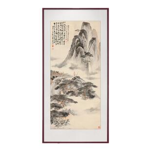 山水画新中式玄关过道装饰画入户门壁画竖版挂画走廊尽头水墨国画