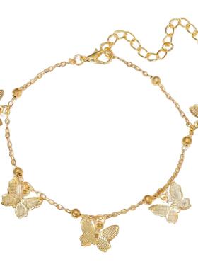 沙滩脚链脚饰品镂空蝴蝶手饰蝴蝶吊坠手链简约气质轻奢链条手饰