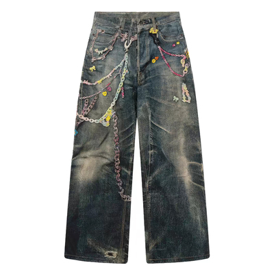 3D糖果裤链印花baggy牛仔裤