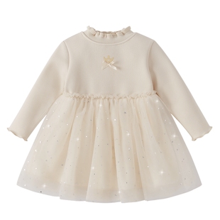 [2026新年款]女童红色连衣裙宝宝拜年服秋冬加绒蓬蓬纱裙儿童裙子