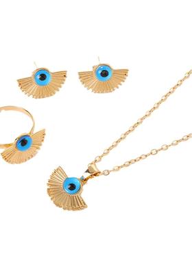 眼睛吊坠女士项链锁骨链 高级感恶魔之眼项链戒指耳钉女