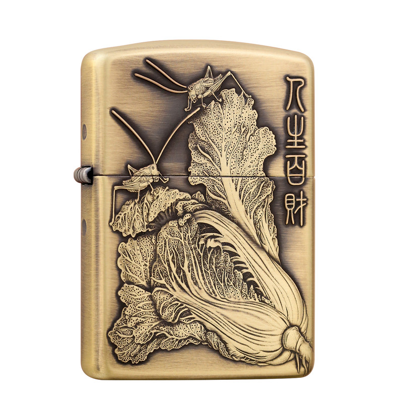 Zippo熏铜百财福禄盔甲浮雕送礼