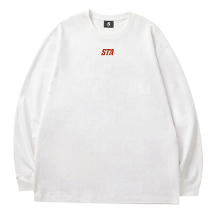 STA潮牌简易小字母长袖T恤男女美式宽松重磅春秋卫衣情侣纯棉上衣