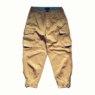 咔叽重磅宽松人字纹复古水洗日系工装地勤裤束脚工装长裤男fw风格