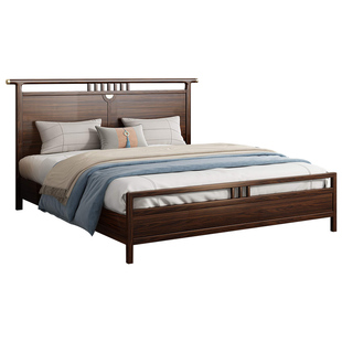 新中式床乌金木主卧1米8双人大床小户型现代家用1米5原木全实木床