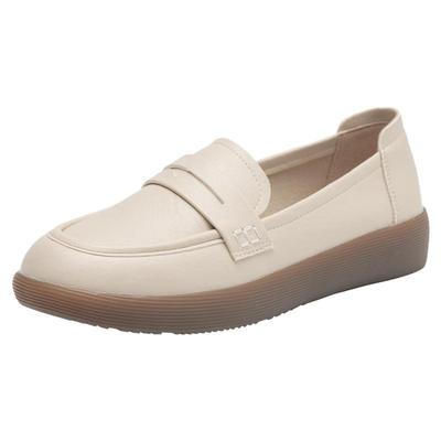 大东官方白色乐福鞋女款2025新款秋冬软底小皮鞋不累脚单鞋妈妈鞋