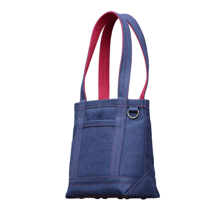 uivy蓝拼红牛皮底单肩手提帆布包
