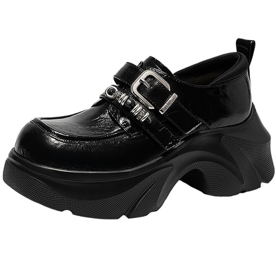 MIO米奥甜酷小皮鞋2026春季新款厚底增高黑色复古通勤运动乐福鞋