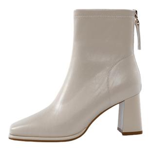 大尧大美丽7cm皮面短靴方头粗跟瘦瘦靴女软底舒适高跟大姚家89752