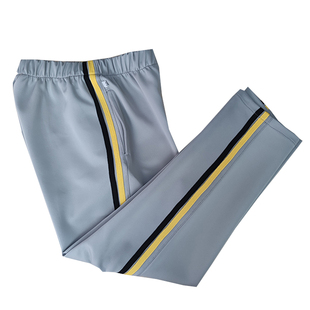 定制冬季加绒男女学生校服裤子银灰直筒拼浅黄后黑两道杠四季可选