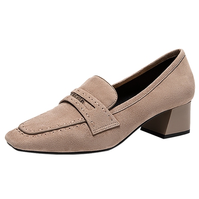 natursun粗跟通勤乐福鞋