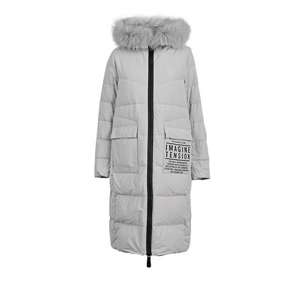 sdeer撞色字母长款浅灰色羽绒服