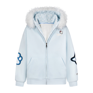 文文不乖 原创美式复古凯蒂猫毛领连帽外套字母刺绣女秋冬宽松