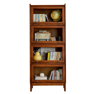 实木书柜储物柜一体整墙家用置物架窄落地客厅靠墙带门展示柜书架