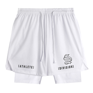 美式篮球短裤男双层带内衬假两件速干弹力训练三分裤健身运动跑步