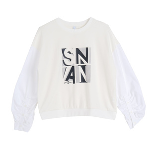 SANI亏本清仓不退不换假两件拼接宽松字母圆领休闲卫衣长袖T恤女