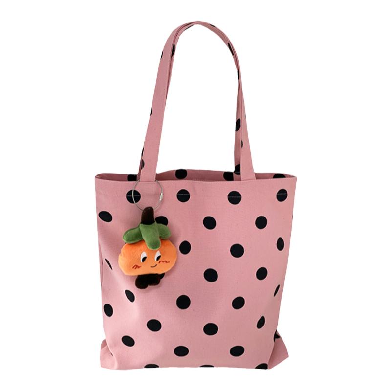 2025设计师新款粉色温柔波点托特百搭帆布包女学生上课通勤手提袋