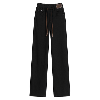 加长松紧腰加绒直筒牛仔裤