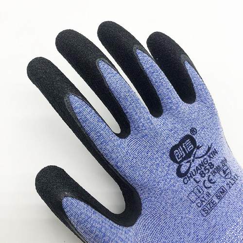 创信L858乳胶发泡劳保手套耐磨工作浸胶防滑工地干活橡胶带胶防护