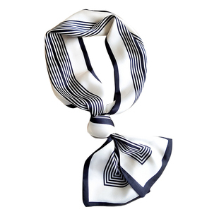 长条丝巾搭配衬衫女2025新款黑白条纹高级感秋冬季小领巾细窄围巾