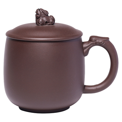 百年利永紫砂带盖泡茶瑞兽杯