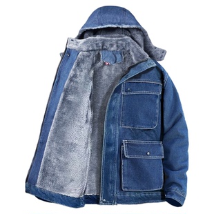 冬季加厚加绒牛仔电焊工作服棉袄棉裤套装劳保服焊工棉服男装冬装