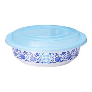 丰园一次性餐盒高档塑料打包碗450青花碗圆形带盖打包盒可定制