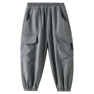 男童加绒工装裤2026秋冬新款儿童男孩加厚防水一体绒保暖长裤冬装