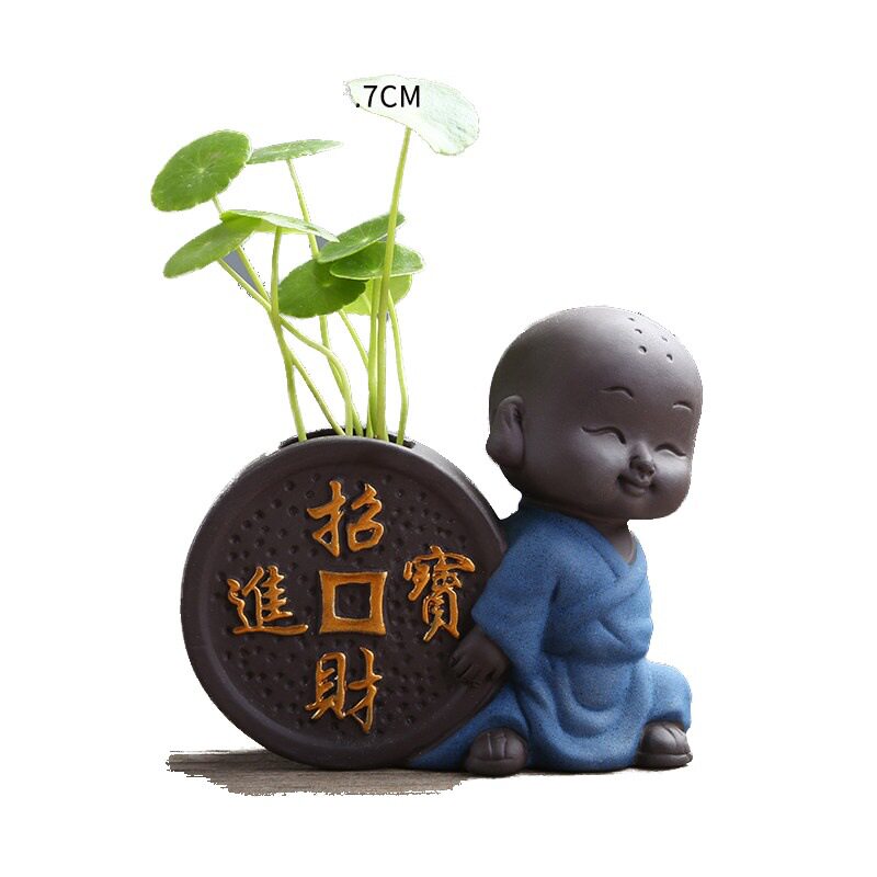 陶瓷禅意小和尚水培书桌茶宠花瓶