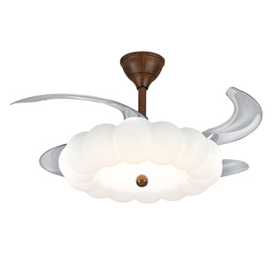 卧室隐形风扇灯中古奶油客厅书房餐厅全光谱电风扇吊灯一体吊扇灯