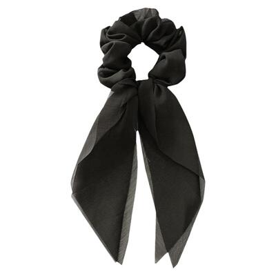 新款雪纺丝巾发带女绑发四季扎马尾头绳飘带黑色蝴蝶结大肠发圈夏