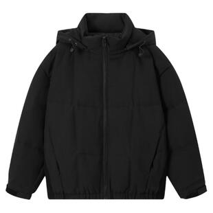 流石男装经典连帽羽绒服2025年冬季新款男士黑色短款外套90白鸭绒