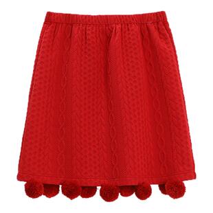 有耳uare原创设计 林中精灵 节日氛围麻花针织夹棉毛球短裙半身裙