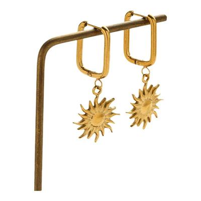 欧美ins风太阳吊坠小众钛钢耳环