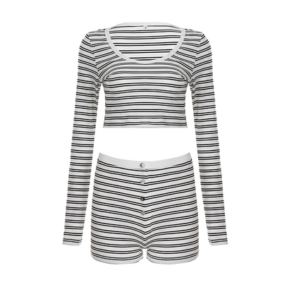 美式简约条纹撞色居家休闲套装