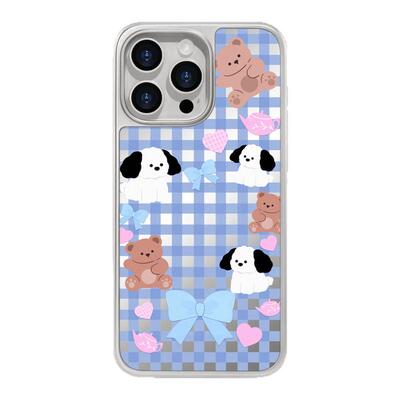 benefit爱心镜面格纹狗狗小熊适用于iphone16promax苹果15PRO镜面磁吸手机壳13新款14小米15PRO防摔三星S25