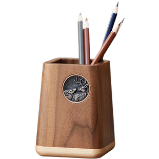 实木化妆刷收纳盒黑胡桃木中国风笔筒办公室学生桌面文具用品摆件