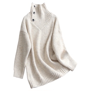 纯色高领宽松套头毛衣慵懒风柔软亲肤舒适长袖套头女装针织衫M700