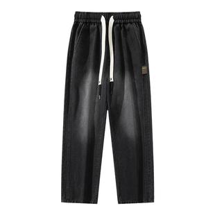 大码阔腿牛仔裤男秋冬款美式复古宽松直筒加肥加大胖子加绒休闲裤