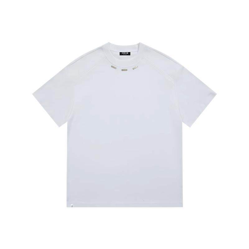 it：5cm/FIVECM夏季金属扣圆领T恤男女同款潮流黑色宽松套头短袖