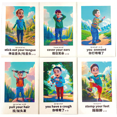 TPR卡英文亲子动作指令闪卡早教训练中英对照零基础幼儿英语启蒙